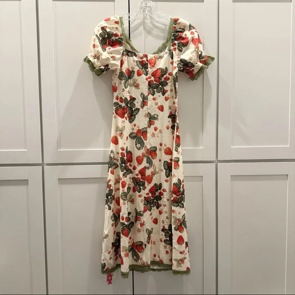 Cider Strawberry Floral Lace Trim Bow Midi Dress Fairy Cottagecore Coquette NEW! - Picture 13 of 16